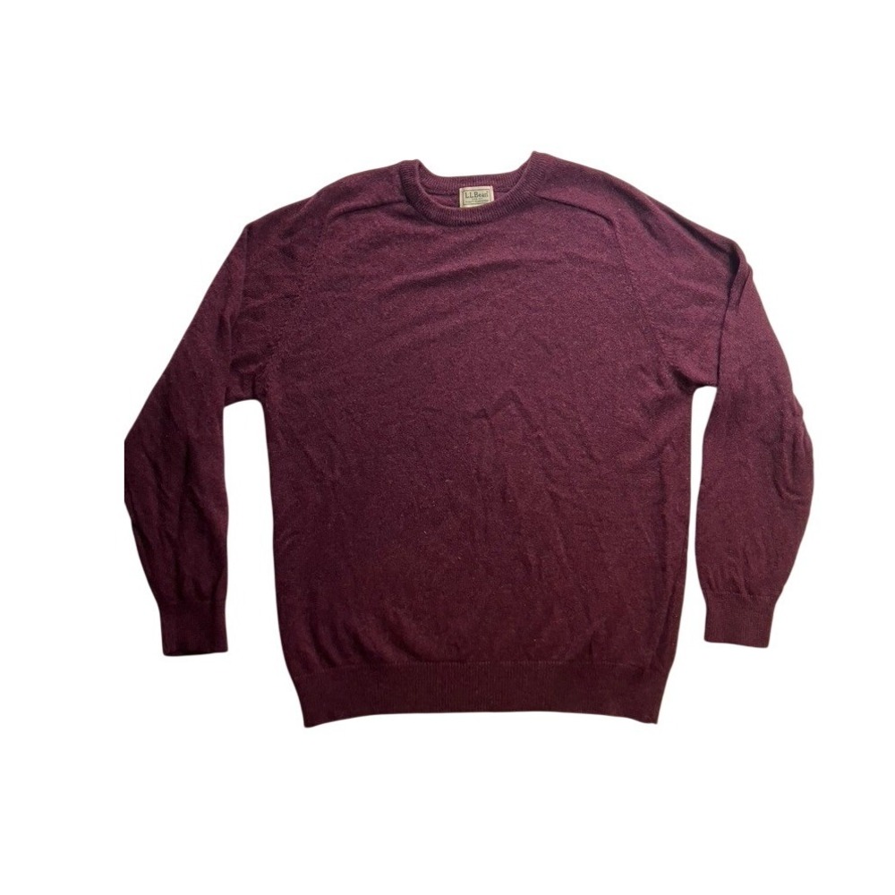 LL Bean Mens Large Lambswool Crewneck Sweater Burgundy Maroon Solid L-REG BHXB‎